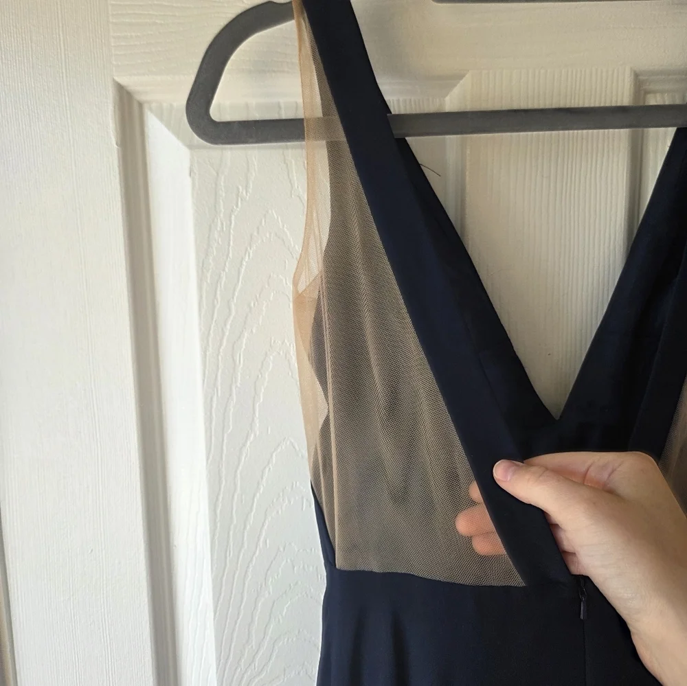 Jenny Yoo Navy V-Neck Chiffon Maxi Dress